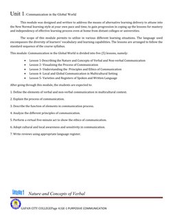 Unit 1: Communication in the Global World
This module was designed and written to address the means of alternative learning d