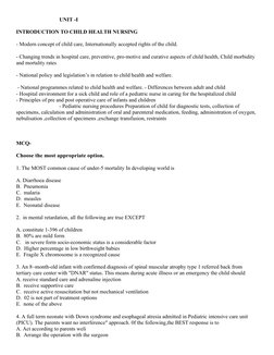 UNIT -I
INTRODUCTION TO CHILD HEALTH NURSING 
- Modern concept of child care, Internationally accepted rights of the child.