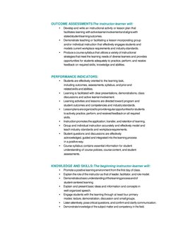 OUTCOME ASSESSMENTSThe instructor-learner will: 
• Develop and write an instructional activity or lesson plan that 
facilitat