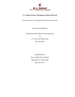 N. L. Dalmia Institute of Management Studies & Research 
 
Financial analysis for Comparative Performance Measurements