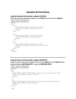 Ejemplos de Formularios
Juego de botones direccionados a páginas LOCALES.
Esto sólo funciona abriendo la página como file:///