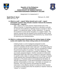 Republic of the Philippines
Province of Bukidnon
MUNICIPALITY OF MANOLO FORTICH
NORTHERN BUKIDNON COMMUNITY COLLEGE
Assignmen