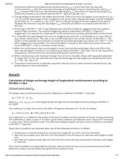 Table of Reinforcement Anchorage Length & Lap Length - Eurocode 2 | PDF