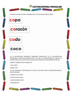 LECTOESCRITURA PRONALEES 
 
 
PEGAMOS LOS DIBUJOS CON SU NOMBRE SÓLO LOS QUE INICIAN COMO CONEJO: 
 
 
 
 
 
 
 
EN LA METODO