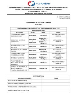 REGLAMENTO PARA EL PROCESO DE ELECCIONES DE LOS REPRESENTANTES DE TRABAJADORES
ANTE EL COMITE DE SEGURIDAD Y SALUD EN EL TRAB