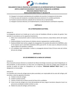REGLAMENTO PARA EL PROCESO DE ELECCIONES DE LOS REPRESENTANTES DE TRABAJADORES
ANTE EL COMITE DE SEGURIDAD Y SALUD EN EL TRAB