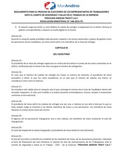 REGLAMENTO PARA EL PROCESO DE ELECCIONES DE LOS REPRESENTANTES DE TRABAJADORES
ANTE EL COMITE DE SEGURIDAD Y SALUD EN EL TRAB