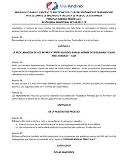 REGLAMENTO PARA EL PROCESO DE ELECCIONES DE LOS REPRESENTANTES DE TRABAJADORES
ANTE EL COMITE DE SEGURIDAD Y SALUD EN EL TRAB