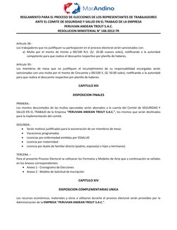 REGLAMENTO PARA EL PROCESO DE ELECCIONES DE LOS REPRESENTANTES DE TRABAJADORES
ANTE EL COMITE DE SEGURIDAD Y SALUD EN EL TRAB