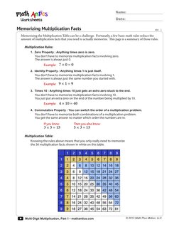 © 2013 Math Plus Motion, LLC
®
Date:
Name:
Multi-Digit Multiplication, Part 1 • mathantics.com
Memorizing the Multiplication