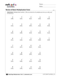 © 2013 Math Plus Motion, LLC
®
Date:
Name:
Multi-Digit Multiplication, Part 1 • mathantics.com
Review of Basic Multiplication