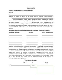 MANIFIESTO 
SERVICIOS EDUCATIVOS DEL ESTADO DE CHIHUAHUA 
PRESENTE.- 
YO_____________________________________________________