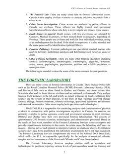 CSFS – Careers in Forensic Science, Anderson, G.S. 
1. The Forensic Lab. There are many crime labs or forensic laboratories a