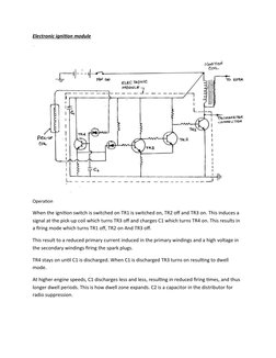 Electronic ignition module
Operation 
When the ignition switch is switched on TR1 is switched on, TR2 off and TR3 on. This in