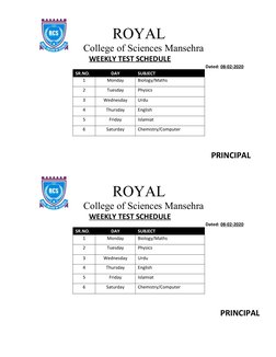 Weekly Test Schedule - Royal College | PDF