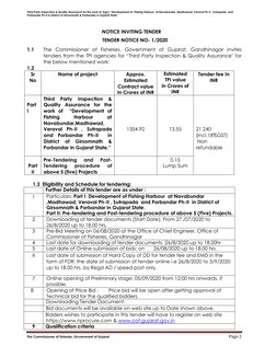 Third Party Inspection & Quality Assurance for the work of  Part I “Development of  Fishing Harbour  at Navabundar ,Madhawad,