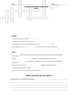 NAM
 
 E    : _______________________________
 
 
C  L  A  SS:
 
   _______________________
 
 
MERDEKA CROSSWORD PUZZLE 2020