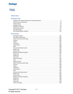 - 1 -
TOC
What's New
Onshape Help
Hardware and Graphics Performance Recommendations
6
Performance Considerations
19
Things to