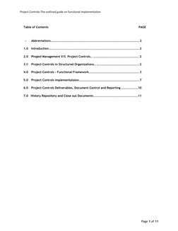 Project Controls-The outlined guide on functional implementation  
 
Page 1 of 11 
 
 
Table of Contents 
PAGE 
 
  - 
Abbre