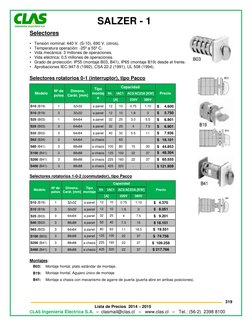 319
Lista de Precios  2014 – 2015
CLAS Ingeniería Eléctrica S.A. – clasmail@clas.cl
–
www.clas.cl
–
Tel.: (56-2) 2398 8100
SA