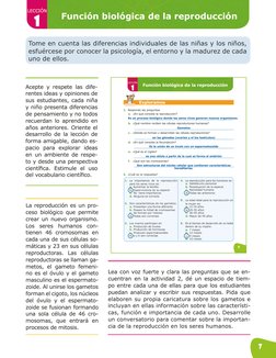 7
1
LECCIÓN
Función biológica de la reproducción
Tome en cuenta las diferencias individuales de las niñas y los niños, 
esfué
