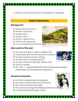  Reviews are normally found in newspapers or magazines. 
 
Useful Expressions  
Background: 
 The film tells the story of