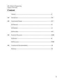 FIE- School of Engineering 
Taylor’s University 
Content 
 
Abstract --------------------------------------------------