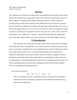 FIE- School of Engineering 
Taylor’s University 
Abstract 
This experiment was carried out to understand the relationsh