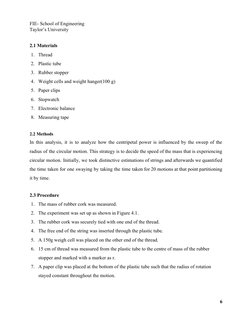FIE- School of Engineering 
Taylor’s University 
 
2.1 Materials 
1. Thread 
2. Plastic tube 
3. Rubber stopper 
4. Wei