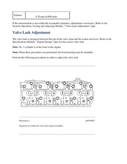 Exhaust
0.20 mm (0.008 inch)
If the measurement is not within the acceptable clearance, adjustment is necessary. Refer to the