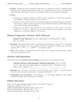 Math 347, Summer 2019
Number Theory II: Congruences
A.J. Hildebrand
• Proofs.
Proving the above congruence properties is an i