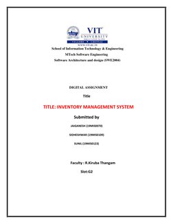 School of Information Technology & Engineering  
MTech Software Engineering  
Software Architecture and design (S