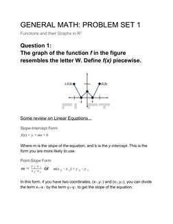 GENERAL MATH: PROBLEM SET 1 
Functions and their Graphs in R​2 
Question 1: 
The graph of the function ​f​ in the figure 
res