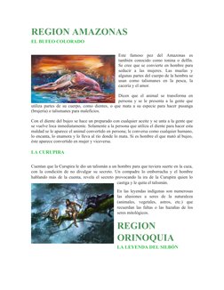 REGION AMAZONAS
EL BUFEO COLORADO
Este  famoso  pez  del  Amazonas  es
también conocido como tonina o delfín.
Se cree que se