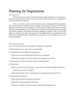 Planning for Negotiations  
Introduction  
This exercise asks you to focus on either an upcoming role-play negotiation or a r