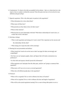 6. Constituencies: To whom is the other accountable for the solution – that is, to whom does he or she 
report or have to exp