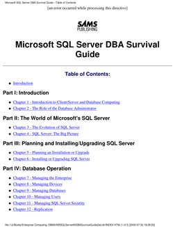 [an error occurred while processing this directive]
Microsoft SQL Server DBA Survival
Guide
Table of Contents:
Introduction
G