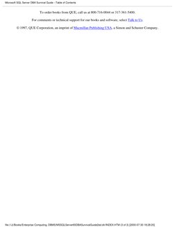 To order books from QUE, call us at 800-716-0044 or 317-361-5400.
For comments or technical support for our books and softwar