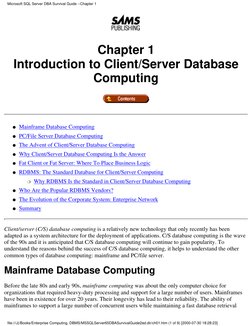 Chapter 1
Introduction to Client/Server Database
Computing
Mainframe Database Computing
G   
PC/File Server Database Computin