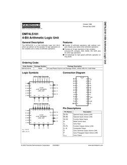 © 2000 Fairchild Semiconductor Corporation
DS009821
www.fairchildsemi.com
October 1988
Revised April 2000
DM74LS181 4-Bit Ari