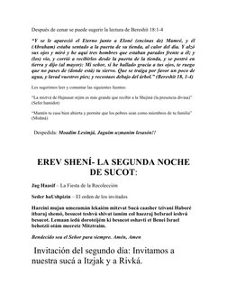 Después de cenar se puede sugerir la lectura de Bereshit 18:1-4
“Y  se  le  apareció  el  Eterno  junto  a  Eloné  (encinas