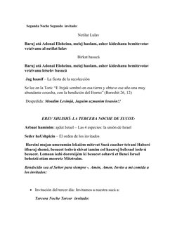  Segunda Noche Segundo  invitado:
Netilat Lulav 
Baruj atá Adonai Eloheinu, melej haolam, asher kideshanu bemitzvotav 
vetziv