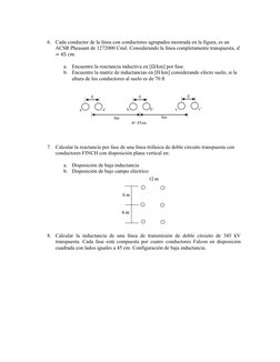 6.
Cada conductor de la línea con conductores agrupados mostrada en la figura, es un 
ACSR Pheasant de 1272000 Cmil. Consider