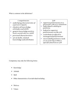 What is common in the definitions?
      
Competency may take the following forms:
•
Knowledge 
•
Attitude
•
Skill
•
Other ch