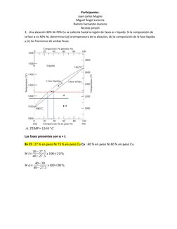Participantes:
Juan carlos Mugno
Miguel Ángel escorcia
Ramiro hernando moreno
Nicolás pinzón
1.  Una aleación 30% Ni-70% Cu s