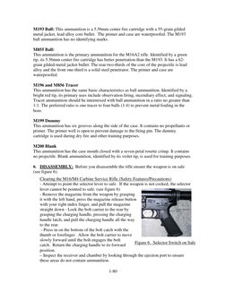 1-80 
 
Figure 6.  Selector Switch on Safe 
M193 Ball: This ammunition is a 5.56mm center fire cartridge with a 55-grain gild