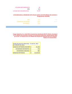 UTILIDAD ANTE/IMPUESTO
18
35%
6.3
UTILIDAD NETA DES/IMPUESTOS
11.70
GPA
2.7
2.75
GANANCIAS RETENIDAS
4.67
4.675
DIVIDENDO 
7.