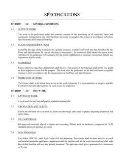 SPECIFICATIONS
DIVISION
1.0
GENERAL CONDITIONS
1.1
SCOPE OF WORK
The work to be performed under this contract consists of the