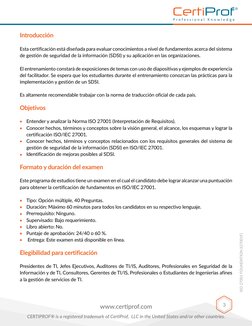 Introducción
Esta certificación está diseñada para evaluar conocimientos a nivel de fundamentos acerca del sistema 
de gestió