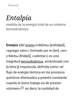 (https://es.m.wikipedia.org/wiki/Wikipedia:Portada)Entalpía
medida de la energía total de un sistema
termodinámico
Entalpía